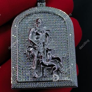 2Ct Round VVS1 Moissanite Test Passer Saint Lazarus Pendant in 925 Sterling Silver, Charm Pendant, Gift for Men Women
