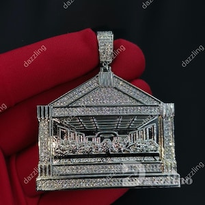 THE LAST SUPPER Charm Pendant Men&#39;s Charm Religious Pendant Style Solid 925 Sterling Silver VVS1 Moissanite Test Passer