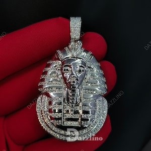 Egyptian King Pendant, Round VVS1 Moissanite Test Passer Men&#39;s Charm Pendant 925 Sterling Silver, Religious Pendant Charm .