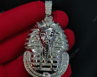 Egyptian King Pendant 925 Silver, Moissanite Necklace Gift