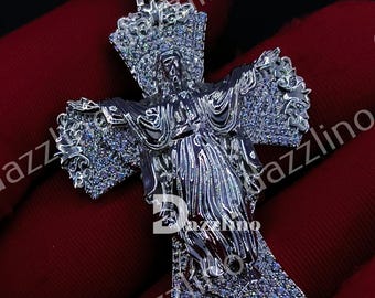 Moissanite Jesus Cross Pendant, 925 Sterling Silver, Religious Gift