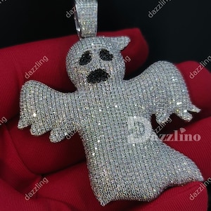 925 Sterling Silver Moissanite Test Passer Unisex Ghost Charm Pendant 925 Sterling Silver Charm Pendant,  Christmas Gift