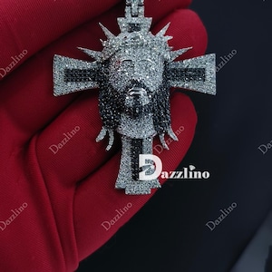 2Ct Round VVS1 Moissanite Test Passer Jesus crown of Thorns Cross Pendant in 925 Sterling Silver, Christian Charm Pendant, Gift for Men