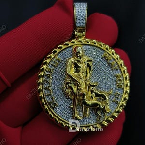Genuine Moissanite 14k Yellow Gold Finish 925 Silver SAINT LAZARUS pendant , Handmade Charm Pendant For Men/ Women ,