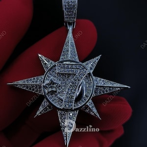 Genuine Moissanite 14k White Gold Finish 925 Silver 7 star allah pendant , Handmade Charm Pendant For Men/ Women , Star pendant