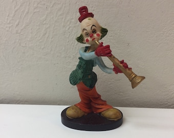 Vintage Biskätzchen Figur clown spielend Trompete