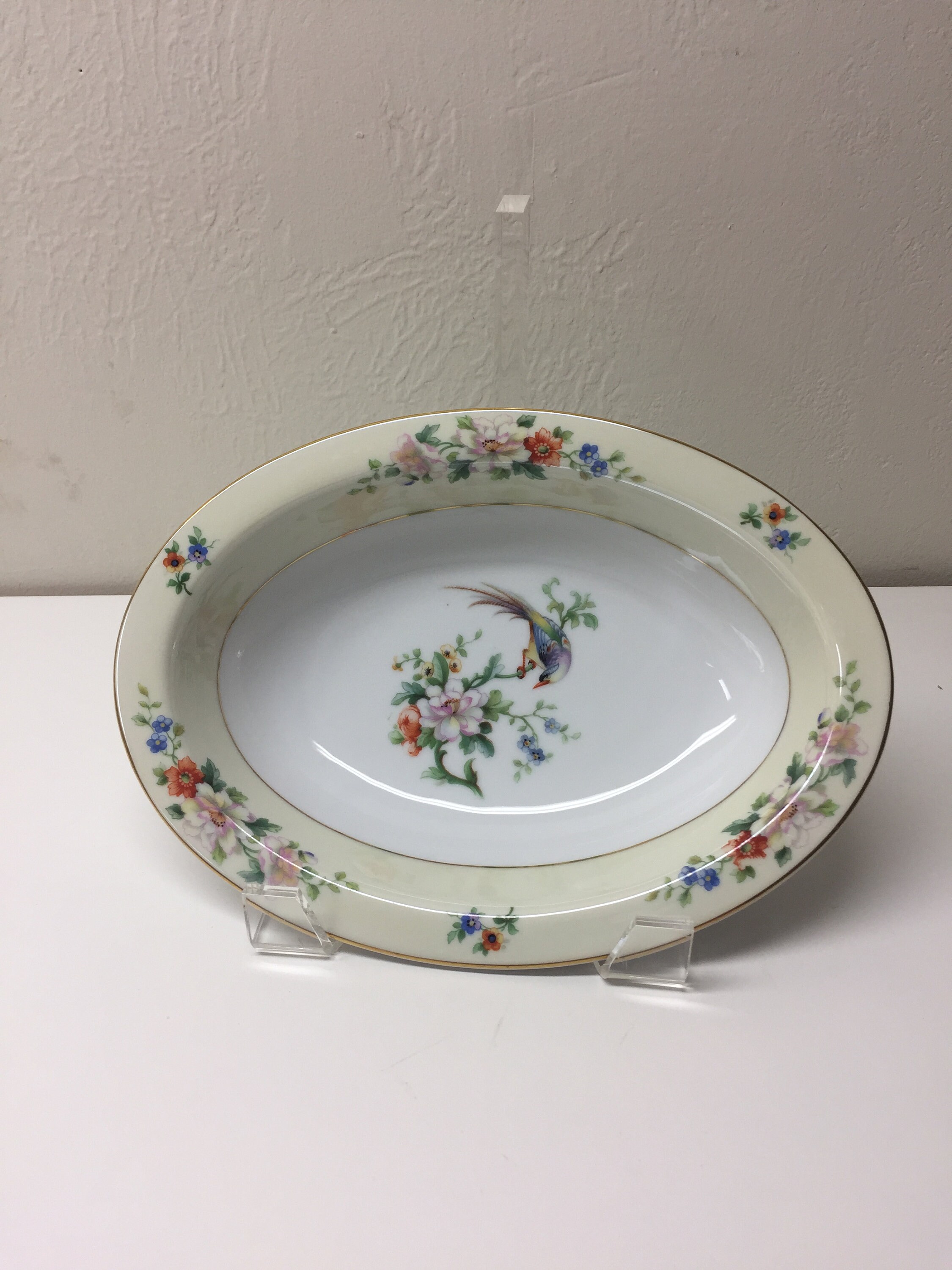 Vintage Oval Serving Bowl, Songbird Pattern, Heinrich, 1920's