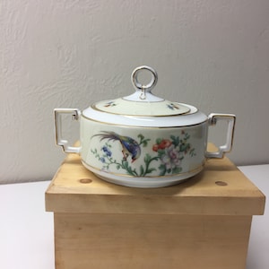 Vintage Sugar Bowl with Lid, Bavarian China, Heinrich China, Songbird pattern, 1920&#39;s China, Vintage tableware