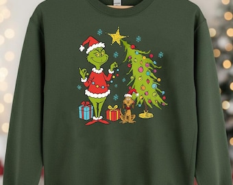 Grinch Christmas Sweatshirt, Grinch Christmas Tree Shirt, Grinchy Hoodie, Grinchmas Christmas Tee, Whimsical Tree Sweater, XMAS Grinch Gift