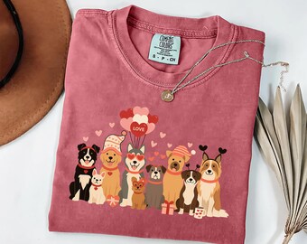 Chemise chien couleurs confort pour la Saint-Valentin, chemise chien mignon pour la Saint-Valentin, t-shirt Vday drôle rétro, cadeau Saint-Valentin pour les amoureux des chiens, t-shirt à motif chien