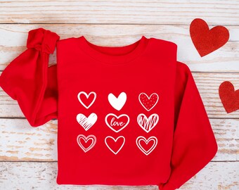 Valentine Hearts Sweatshirt, Cute Valentine Love Sweatshirt, Pullover Crewneck Sweater, Gift for Valentines Day, Teacher Valentine Shirt