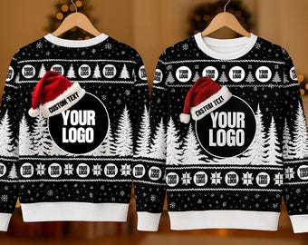 Custom Company Logo Ugly Christmas Sweater, Ugly Christmas Sweatshirt with Logo, Personalized Photo Christmas Sweater, Unisex Xmas Gift