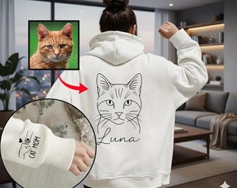 Custom Pet Photo Sweatshirt, Dog Portrait Sweater, Cat Mom Gift, Personalized Hoodie with Photo, Christmas Gifts, Cat/Dog Sketch Sweatshirt