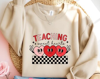 Cute Teacher Valentines Day Sweatshirt, Teaching Sweet Hearts Shirt, Valentine Day Teacher Gift, Pullover Valentines Crewneck, Teacher Gift