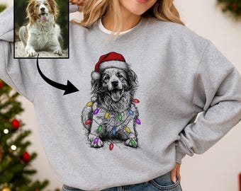 Personalized Christmas Pet Photo Sweatshirt, Dog Portrait Sweater, Custom Xmas Hoodie with Pet Photo, Gift for Christmas, Holiday Sweatshirt