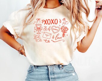 Chemise Saint-Valentin XOXO, t-shirt Saint-Valentin amour rétro, chemise Xoxo pour femme, cadeau Saint-Valentin, chemise Saint-Valentin couleurs confort