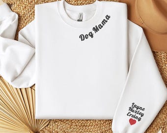 Custom Embroidered Mama Sweatshirt, Mom Crewneck with Kids Name on Sleeve, Personalized Grandma Sweater, Cute Mama/Grandma Birthday Gift