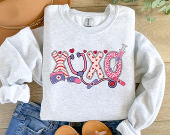Sweat infirmière XOXO, col rond infirmière Saint-Valentin, sweat allaitement, cadeau Saint-Valentin, chemise Xoxo Saint-Valentin pour infirmière, sweat à capuche Saint-Valentin