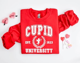 Sweat-shirt Université Cupidon, sweat-shirt Saint-Valentin universitaire drôle, chemise Saint-Valentin Université Cupidon, col rond de la Saint-Valentin, cadeau Saint-Valentin