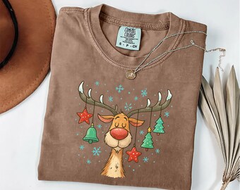 Comfort Colors Reindeer Christmas Shirt, Retro Reindeer Shirt, Vintage Christmas Tee, Cute Xmas Holiday Shirt, Merry Christmas Unisex Tshirt
