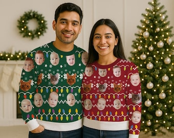 Custom Photo Ugly Christmas Sweatshirt, Matching Couples Holiday Sweater, Personalized Picture Hoodie, Winter Crewneck, Christmas Gift Idea