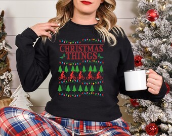 Kerstdingen lelijke filmtrui, tv-serie kerst ronde hals, grappig kerstsweater, gezellige winters hoodie, retro kersttrui
