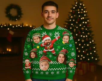 Custom Face Christmas Sweatshirt, Ugly Christmas Sweater with Photo, Personalized Picture Christmas Sweatshirt, Funny Faces Holiday Hoodie\