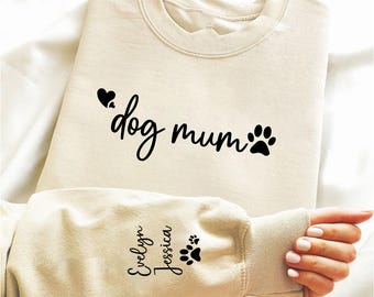 Sweat-shirt personnalisé pour maman chien avec noms, sweat-shirt ras du cou maman chien, cadeau maman personnalisé, sweat à capuche pull maman chien, cadeau unique pour maman