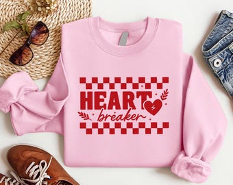 Sweat-shirt Heart Breaker Saint-Valentin, sweat-shirt Saint-Valentin, chemise à carreaux graphiques, pull anti-amoureux, cadeau pour la Saint-Valentin