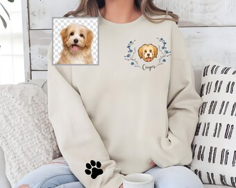 Custom Pet Photo Sweatshirt, Dog Portrait Sweater, Custom Cat Photo Sweatshirt, Gift for Cat Dad, Dog Mom Outfit, Portrait from Photo Hoodie