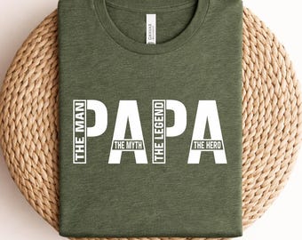 Chemise Papa l'homme le mythe la légende le héros, chemise à col rond Papa, chemise fête des pères, cadeau d'anniversaire de papa des enfants, t-shirt de reconnaissance de papa
