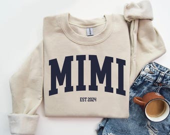 Sweat-shirt Mimi personnalisé, Mimi Est. Sweat-shirt de l'année, future grand-mère, col rond universitaire Mimi personnalisé, cadeau fête des mères, sweat à capuche MIMI