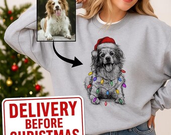 Gepersonaliseerde kersttrui met huisdierfoto, trui hondportret, aangepaste kersthoodie met huisdierfoto, cadeau voor kerst, vakantiesweater