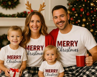 Buffalo geruit vrolijk kerstshirt, bijpassende kerstshirts familie, kerstpyjamaset, kerstvakantie T-shirts, familie kerstcadeaus