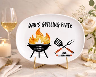 Personalized Dad Grilling Plate, Custom Dad's BBQ Platter with Kid's Name, Grill Master Dad Gift, First Time Dad Gift, Father Day Gift