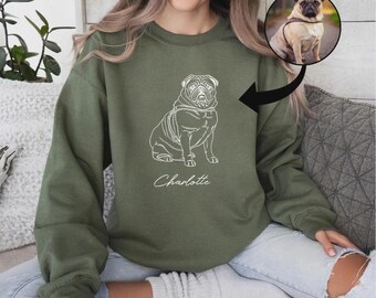 Custom Dog Portrait Sweatshirt, Pet Sketch from Photo Hoodie, Personalized Sweater with Pet Photo, Cat Mom Crewneck, Cute Pet Owners Sweater