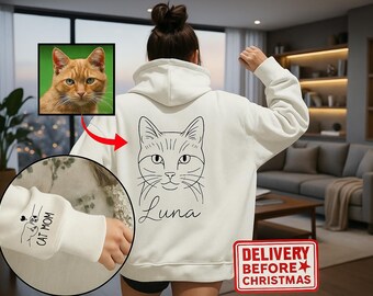 Sweatshirt met aangepaste foto huisdier, trui hond portret, trui kat, moeder cadeau kat, gepersonaliseerde hoodie met foto, kerstcadeaus, trui kat hond schets