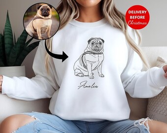 Aangepast sweatshirt met hondenportret, huisdierschets van foto hoodie, gepersonaliseerde trui met foto van huisdier, kattenmoeder ronde hals, trui schattige huisdiereigenaren