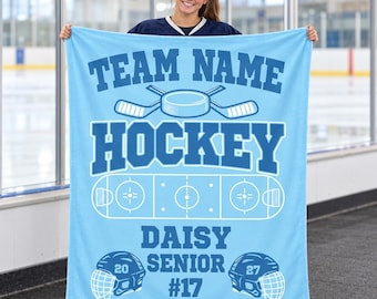 Custom Ice Hockey Senior Night Flannel Blanket,Personalized Team Name,Player Name and Jersey Number Throw,Graduation Gift for Hockey Seniors