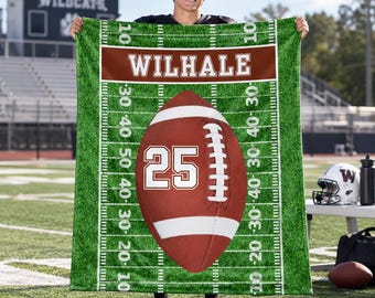 Personalized Football Blanket,Custom Player Name & Number,Senior Night Football Gift,Football Team Gift,Graduation Keepsake for Players
