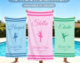 Personalized Ballet Academy Towel,Custom Name Beach Towel for Ballerinas,Dance Class Essential,Ballet School Gift for Girls&Dancers
