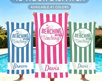 Beaching Not Teaching Beach Towel,Summer Fun Gifts for Women,Funny Teacher Towel,Family Pool Party Holiday Vacation Essentials,Teacher Gift