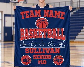 Basketball Senior Night Flannel Blanket,Custom Team and Player Name with Jersey Number,Class of 2027 Graduation Gift for Varsity Players