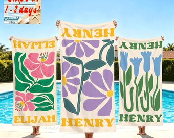 Personalized Retro Flower Beach Towel, Bachelorette Party Gift