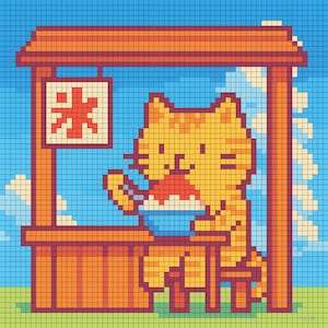 Snow cone Cat in Japanese Pixel Art