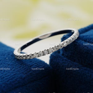 Petite alliance diamants, Alliance complète en or blanc 14 carats pour femme, Alliance en moissanite, Bague d'anniversaire, Bague superposable