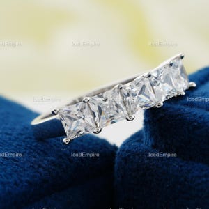 4mm Princess Cut Five Stone Moissanite Engagement Ring, Vintage Basket Set, Matching Wedding Band, Anniversary Gift for Her