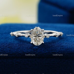 Oval Engagement Ring, 14k white gold Oval Cut Diamond Ring, Oval Moissanite Diamond Solitaire Ring, Hidden Halo Wedding Ring, Dainty Ring