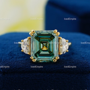 7.60 CT Asscher Cut Green Moissanite Engagement Ring, Moissanite Wedding Ring, 14K Gold Ring, Gift For Her, Promise Bridal Ring, Women Ring