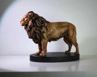 ララ彫刻の木製笑うライオン、木製置物、動物装飾、パーソナライズされ